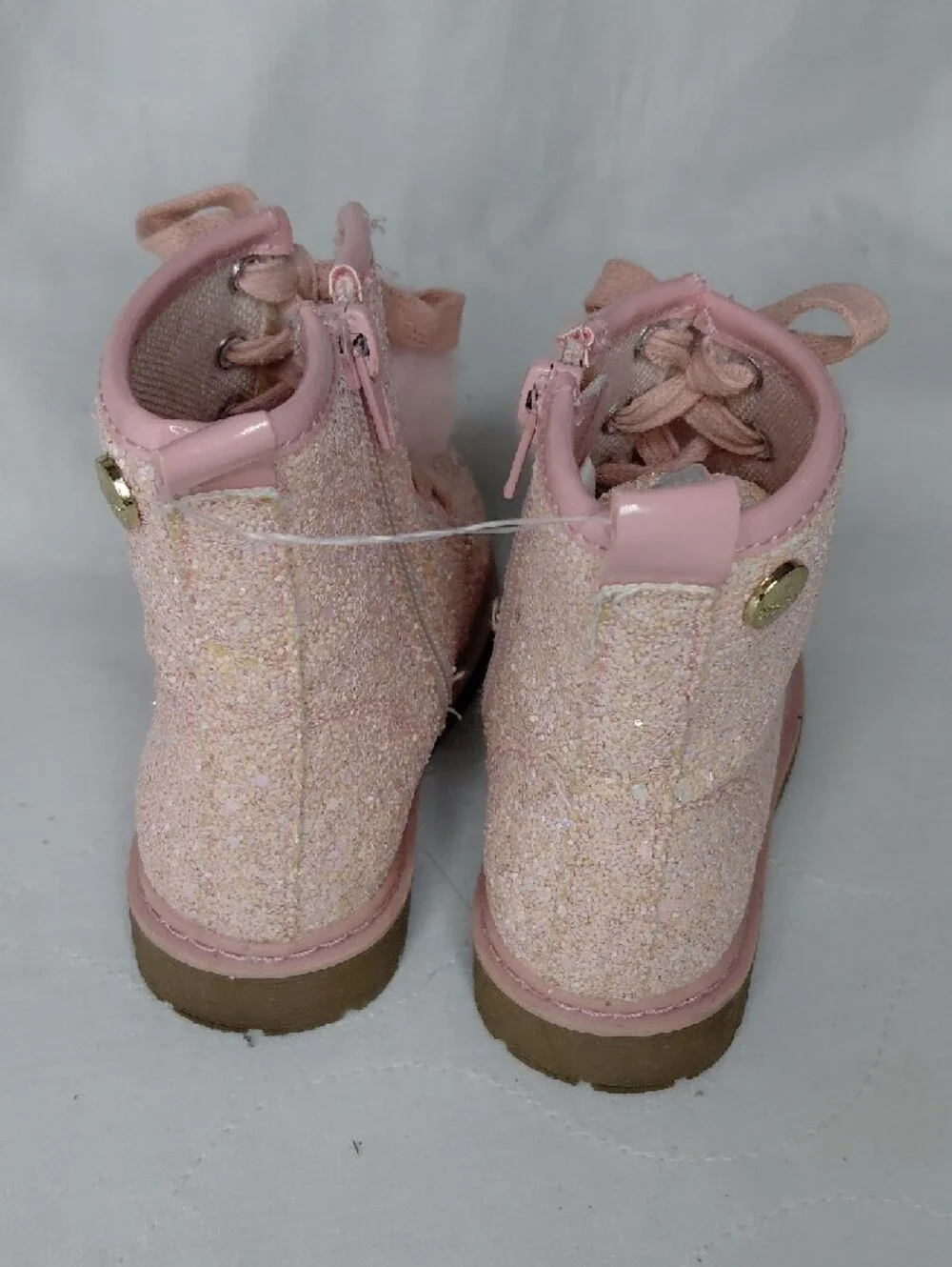 Nicole Miller Girls Pink Glitter Pom Pom Ankle Boots Sz7